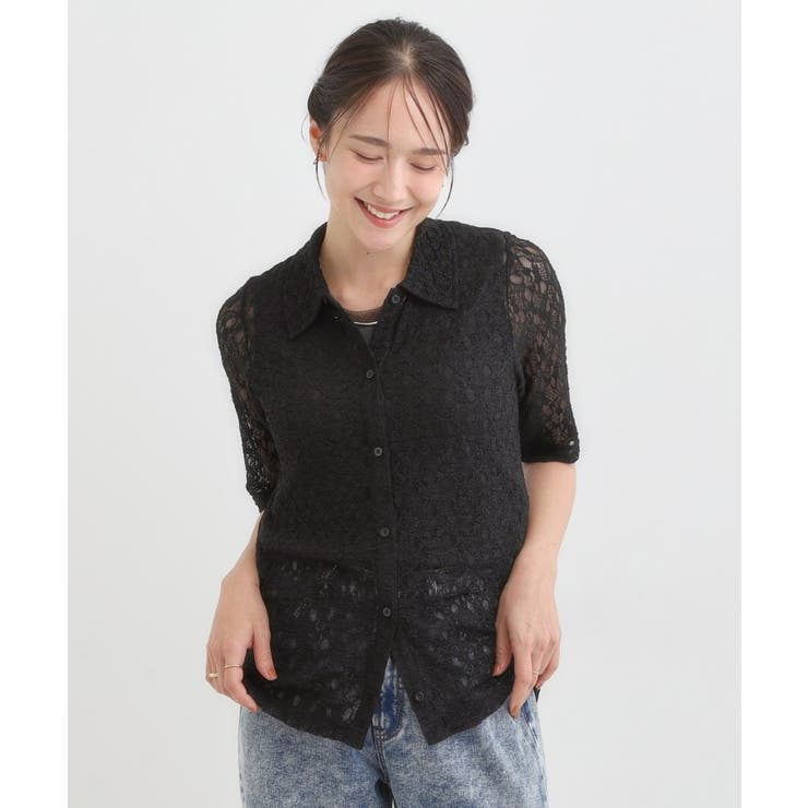 【S-LL/5分袖】大人の抜け感 襟付きレーストップス | SHOO・LA・RUE | 詳細画像1 