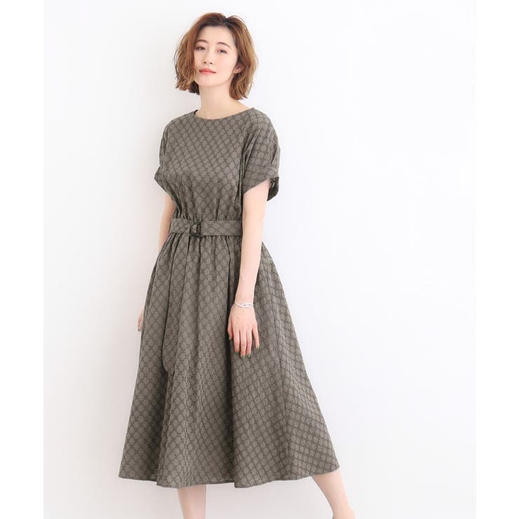 新品 grove 小花刺繍レースベルト付きロングワンピース LL 黒 幾何小花刺繍レースベルト付きワンピース[品番：WRDW0202024