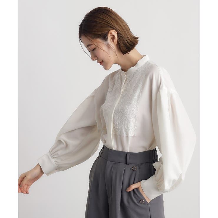 レースブザムシャツブラウス[品番：WRDW0204306]｜grove