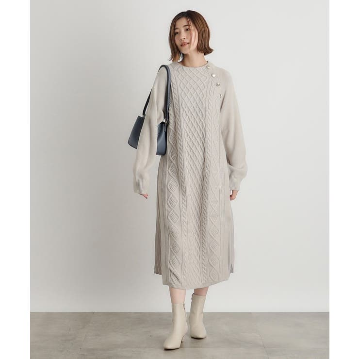 ケーブルサイドプリーツニットワンピース | grove | 詳細画像3 