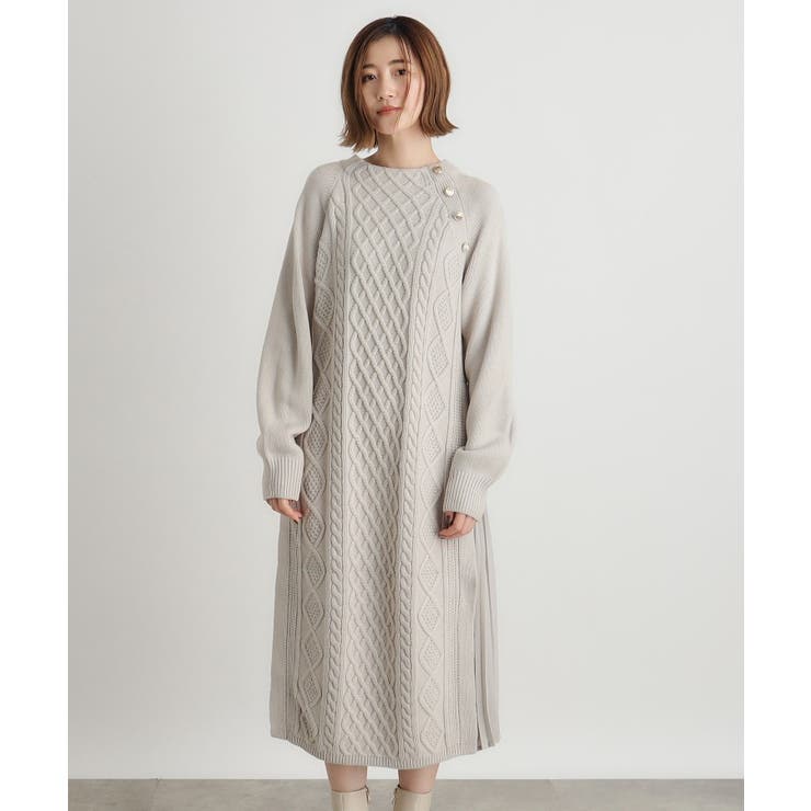 ケーブルサイドプリーツニットワンピース | grove | 詳細画像17 