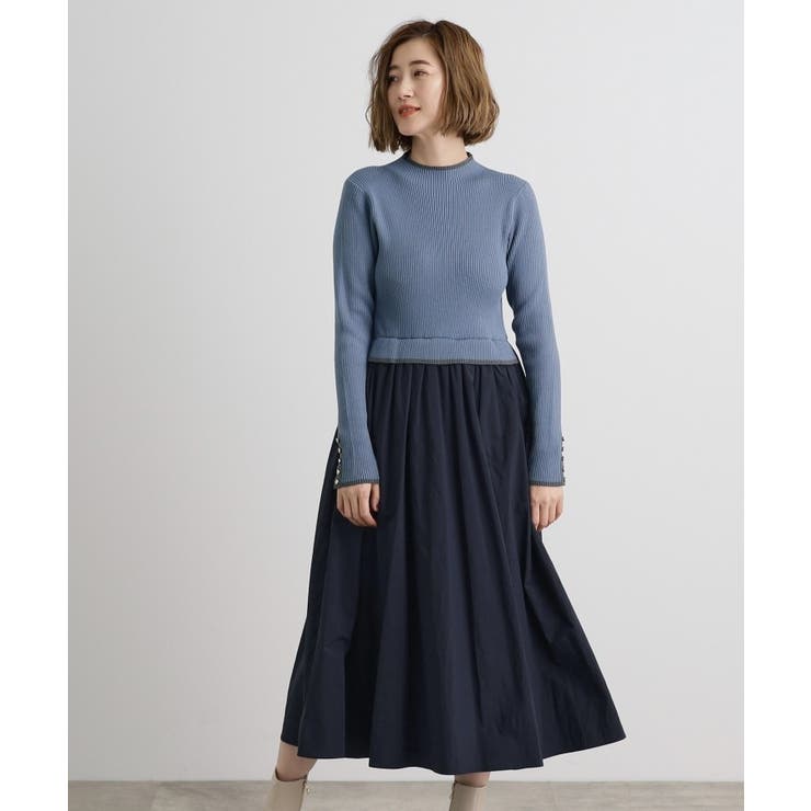 配色リブニットドッキングワンピース[品番：WRDW0212333]｜grove