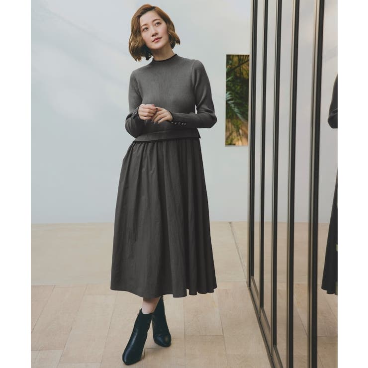 配色リブニットドッキングワンピース[品番：WRDW0212333]｜grove