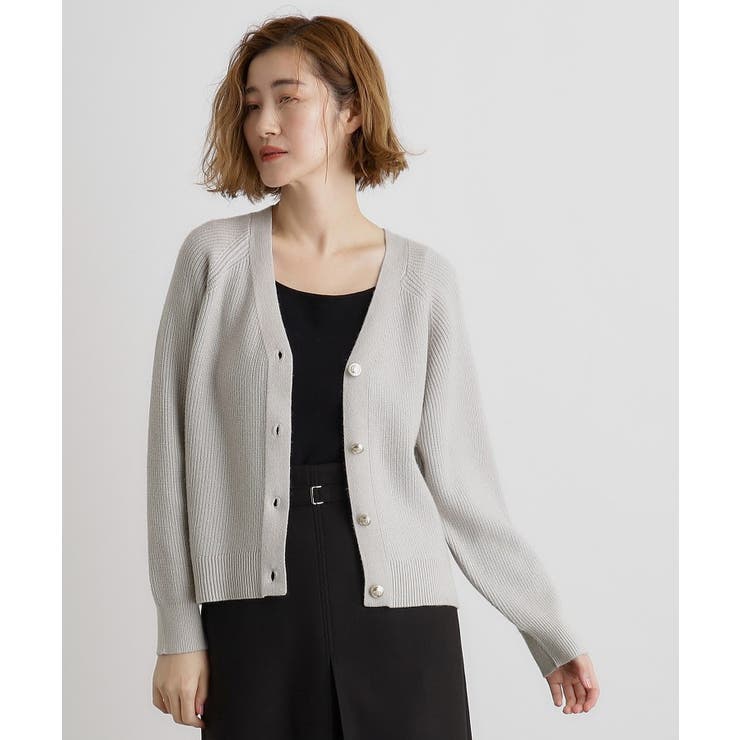 金ボタン畦ラグランニットカーディガン[品番：WRDW0213736]｜grove