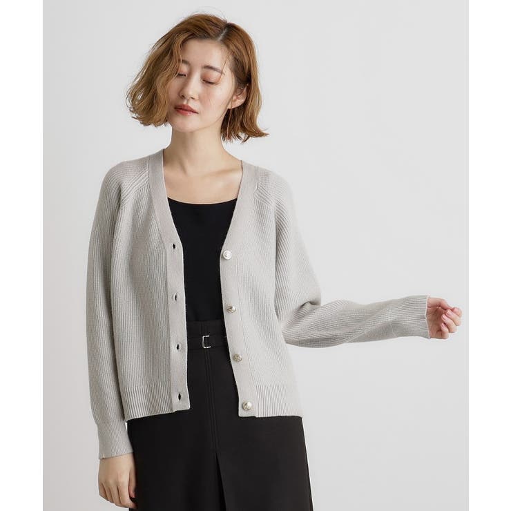 金ボタン畦ラグランニットカーディガン[品番：WRDW0213736]｜grove