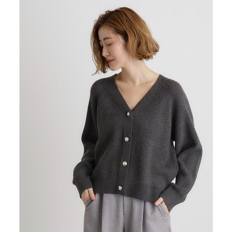 金ボタン畦ラグランニットカーディガン[品番：WRDW0213736]｜grove