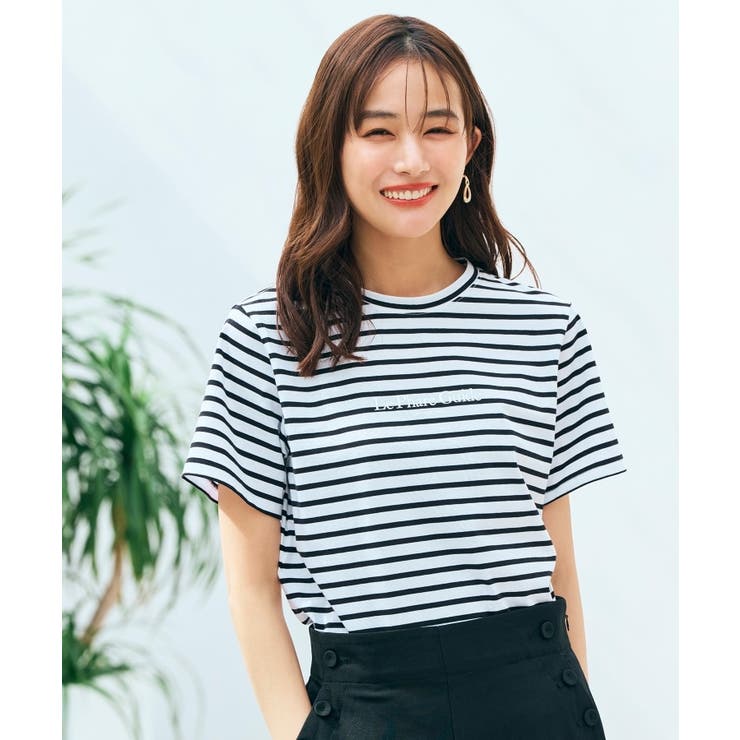 美品グローブgrove チュニック 転がさ トップス Mサイズ 白×黒ボーダー 白
