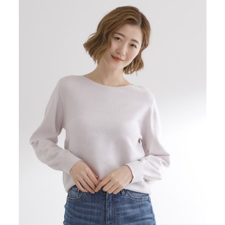 ライトグレー(011) | 【最終お値下げ！】ガーターボートネックプルオーバー【洗える/毛玉軽減】 | grove