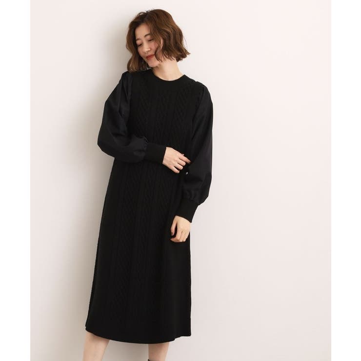 【石川梨華さん着用】一枚で華やぐ、袖布帛ケーブルニットワンピース | grove | 詳細画像8 