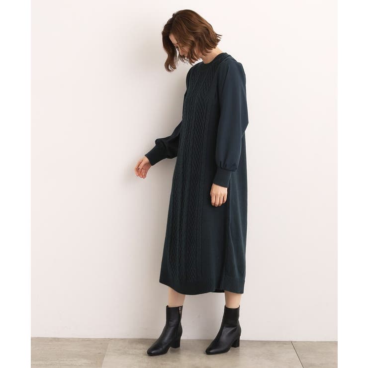 【石川梨華さん着用】一枚で華やぐ、袖布帛ケーブルニットワンピース | grove | 詳細画像16 