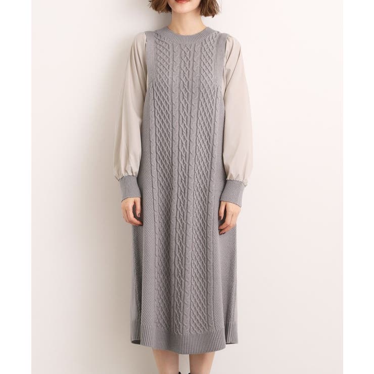 【石川梨華さん着用】一枚で華やぐ、袖布帛ケーブルニットワンピース | grove | 詳細画像18 