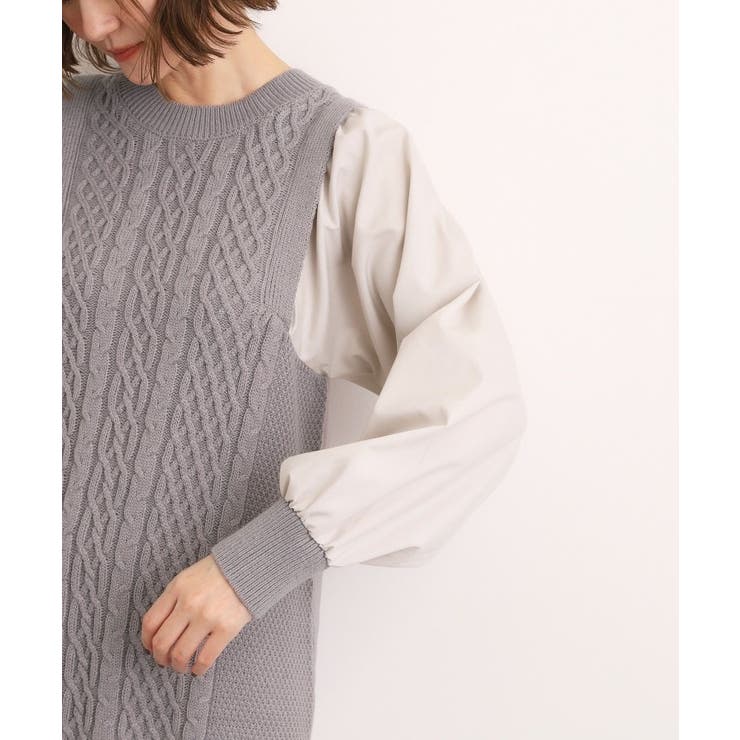 【石川梨華さん着用】一枚で華やぐ、袖布帛ケーブルニットワンピース | grove | 詳細画像22 