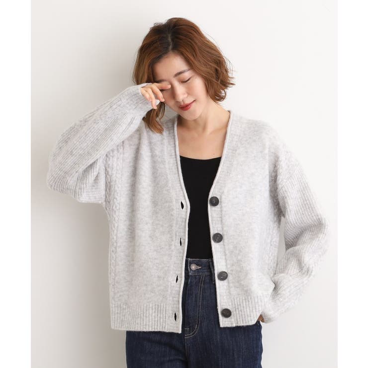 ライトグレー(012) | ケーブルアクセント Vネックカーディガン | grove