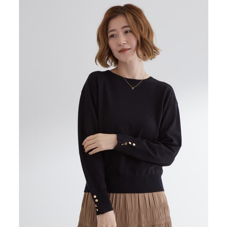 ON/OFF毎日使える！袖口ボタンドロップショルダーニット | grove | 詳細画像5 