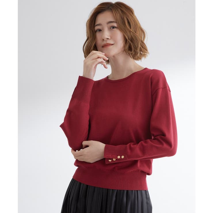ボルドー(064) | ON/OFF毎日使える！袖口ボタンドロップショルダーニット | grove