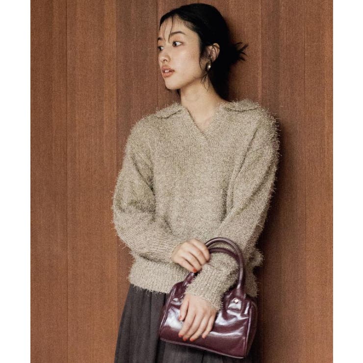 ラメフェザーヤーン オープンカラーニット | grove | 詳細画像6 