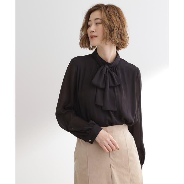 ブラック(019) | シアーストライプボウタイブラウス | grove