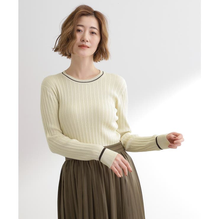 【毛玉軽減】配色ラインランダムリブニット | grove | 詳細画像1 