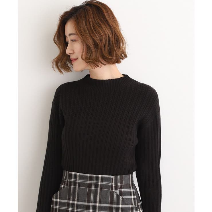 ブラック(019) | 【石川梨華さん着用】ミニケーブルニット【毛玉軽減／洗える】 | grove