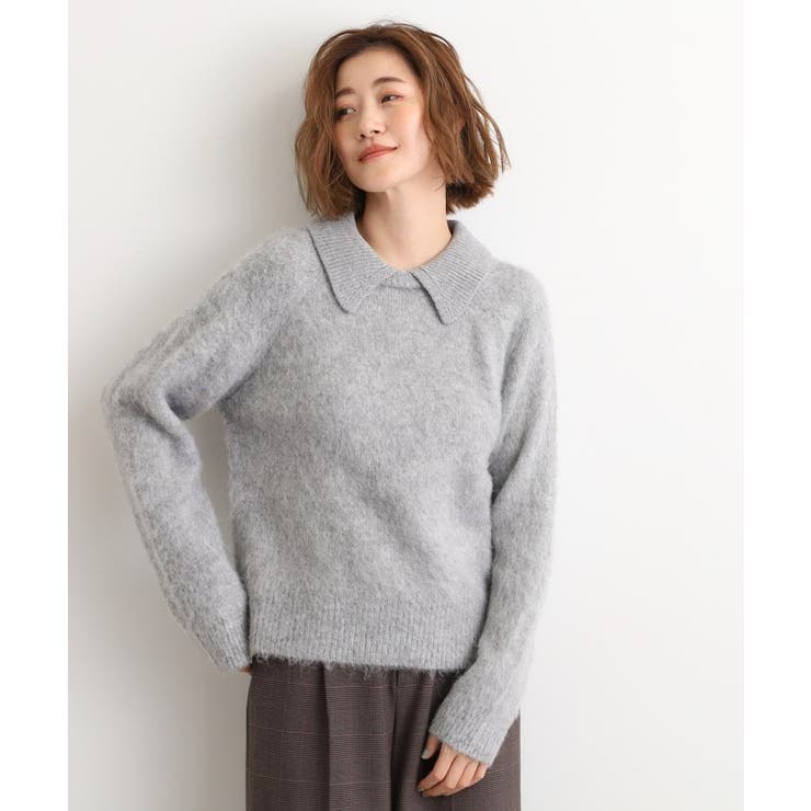 グレー(012) | 異素材ビッグカラーニット | grove