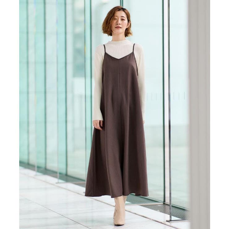 ブラウン(044) | 【体型カバー/レイヤード】へリンボンキャミワンピース | grove