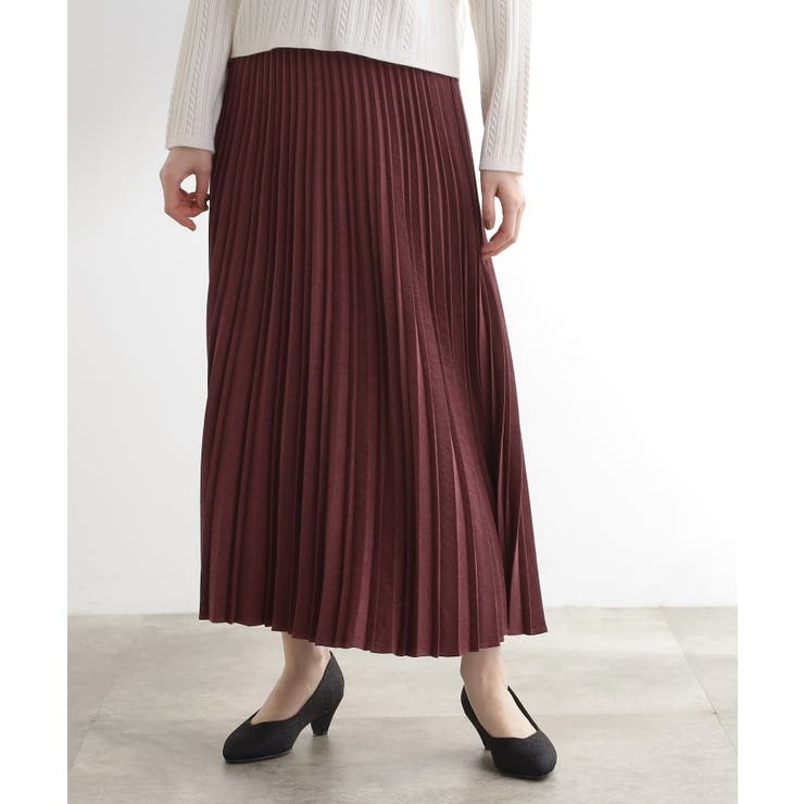 ボルドー(864) | すっきり見えて、やさしく揺れる。大人のスエードライクプリーツスカート | grove