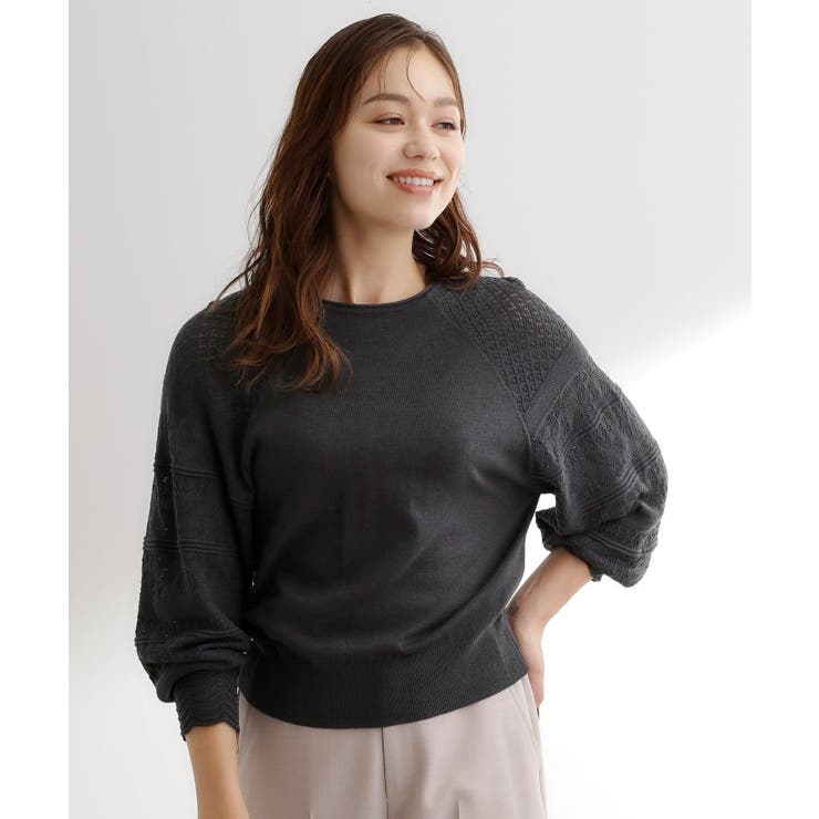 チャコールグレー(013) | 【最終お値下げ！！】袖レース編みラグランスリーブニット | grove