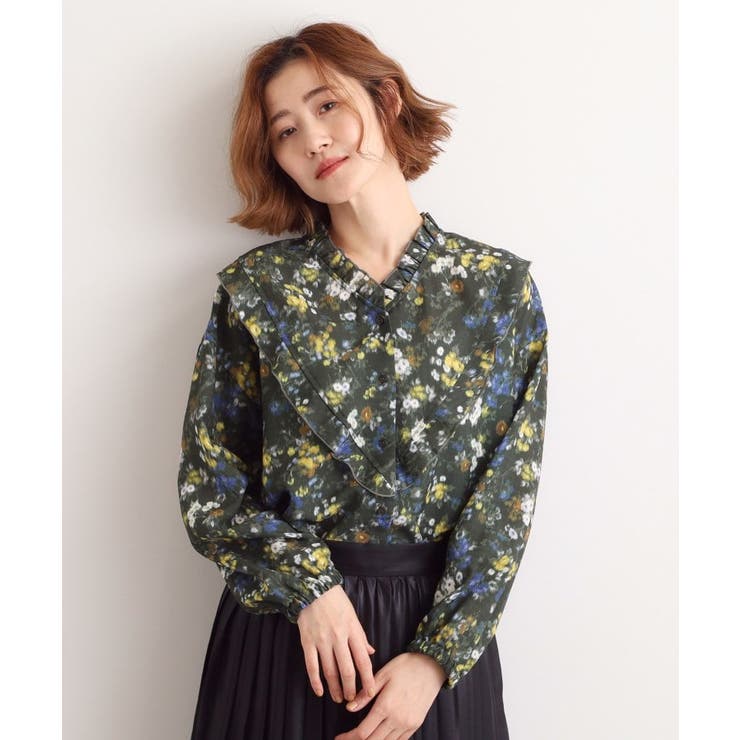 グリーン(124) | カスリフラワープリントブラウス | grove