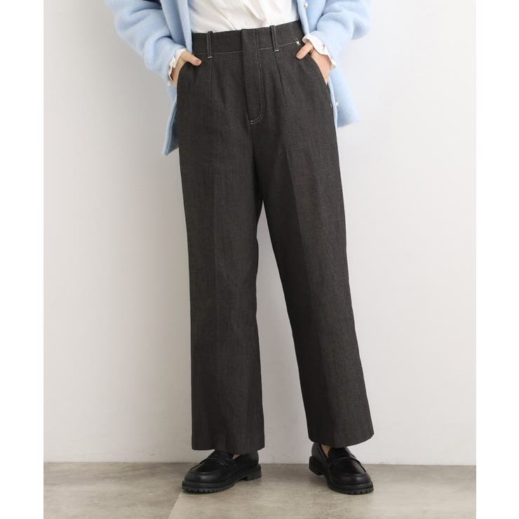 ブラック(019) | 【あったか裏起毛】デニムライクストレートワイドパンツ | grove