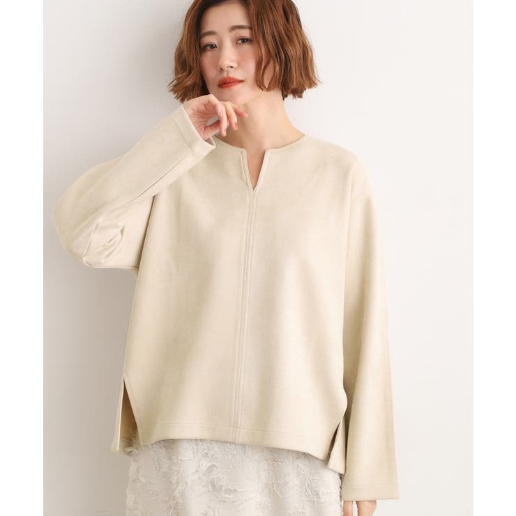 アイボリー(004) | スエード調キーネックプルオーバー | grove