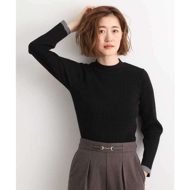 ブラック(019) | 袖口配色リブニット | grove