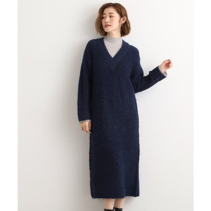 ネイビー(094) | 一枚でレイヤードコーデ完成！ブークレーニットワンピース | grove