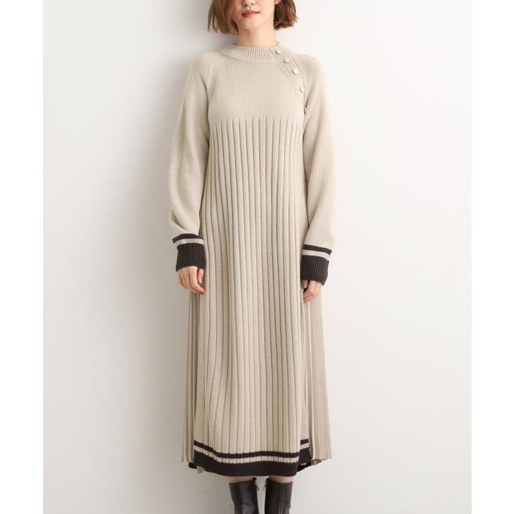 【選べる着丈】配色サイドプリーツニットワンピース | grove | 詳細画像15 