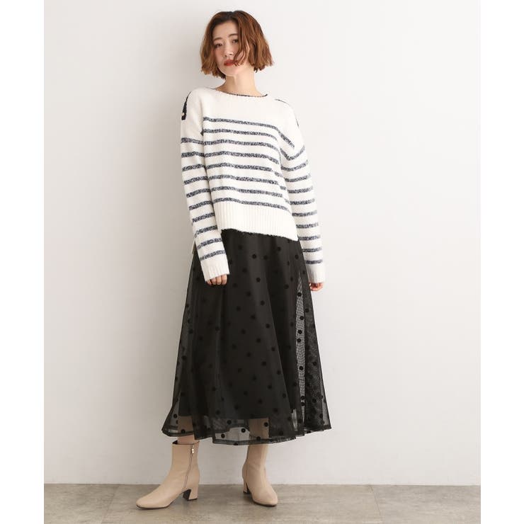 甘さを抑えて、品よく華やぐ メッシュフロッキードットスカート | grove | 詳細画像7 