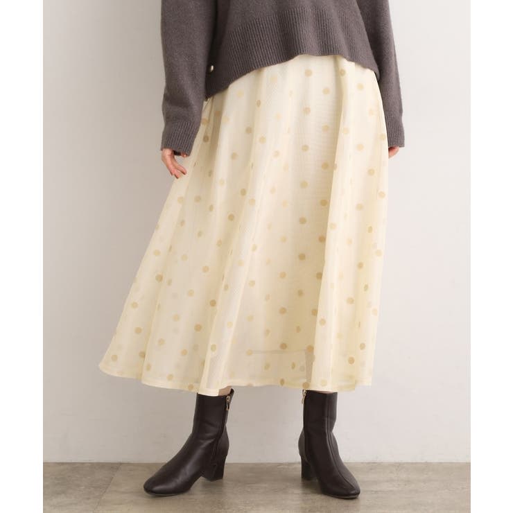 オフドット(103) | 甘さを抑えて、品よく華やぐ メッシュフロッキードットスカート | grove