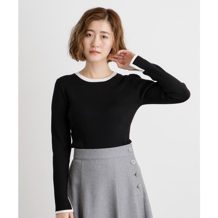 ブラック(019) | 【抗ピル／MW】リブニットプルオーバー | grove