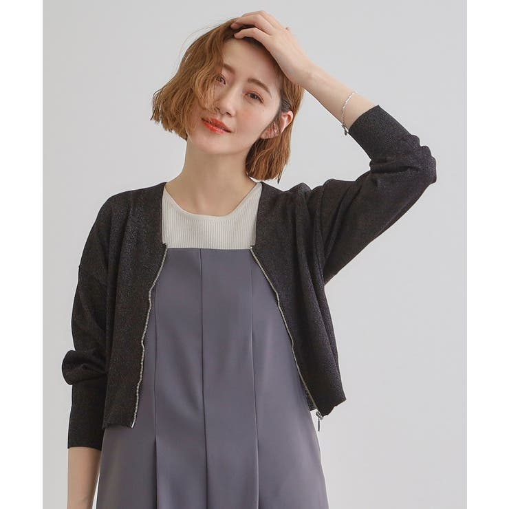 ブラック(019) | 【洗える】シアーニットジップカーディガン | grove