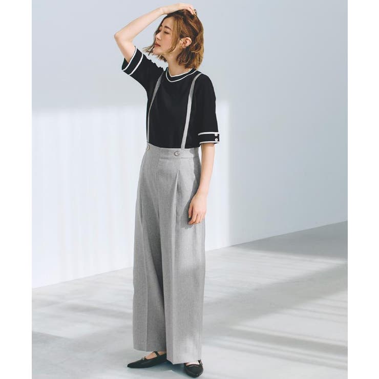 グレー(012) | 2WAYショルダーストラップワイドパンツ | grove