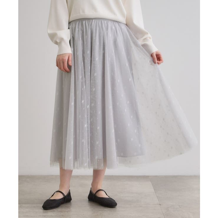 ライトグレー(011) | 幾何柄チュールスカート | grove