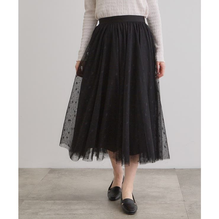 ブラック(019) | 幾何柄チュールスカート | grove