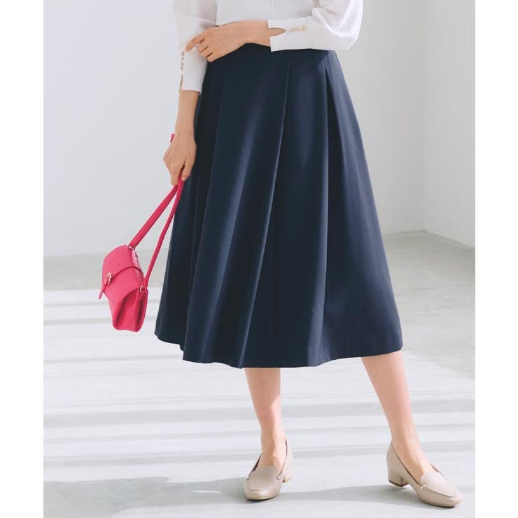 ネイビー(094) | サイドベルトタックフレアスカート | grove