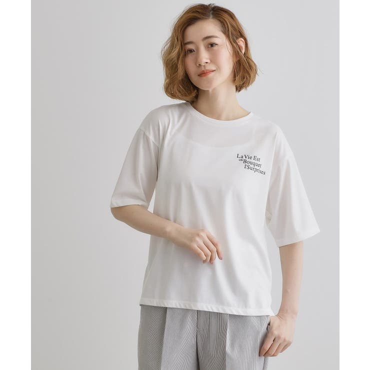 五分袖ロゴプリントTシャツ | grove | 詳細画像2 