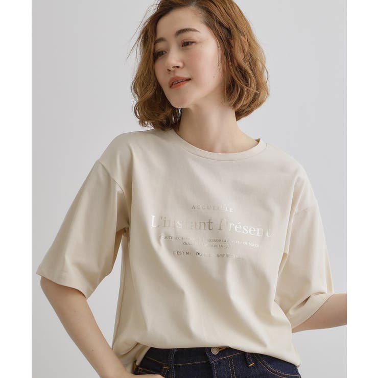 五分袖ロゴプリントTシャツ | grove | 詳細画像13 