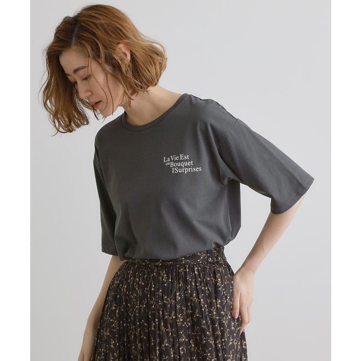 チャコールグレー(014) | 五分袖ロゴプリントTシャツ | grove