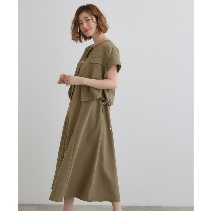 カーキ(027) | 【品よく着こなす、大人のワークスタイル】ワークジャケット×ワンピースセット | grove