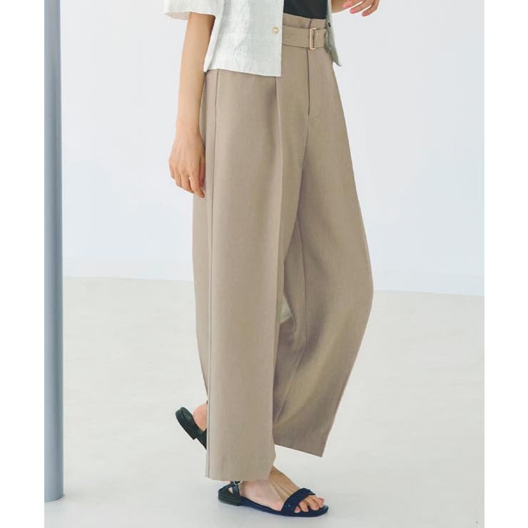 カーキ(027) | デニムライクベルト付きワイドパンツ | grove