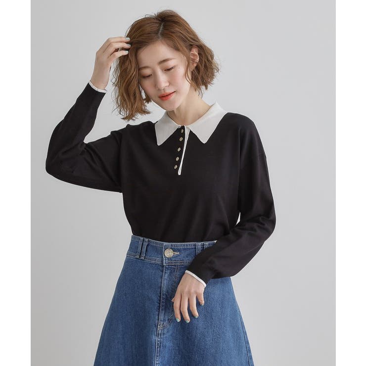 ブラック(519) | 配色ポロニットプルオーバー | grove