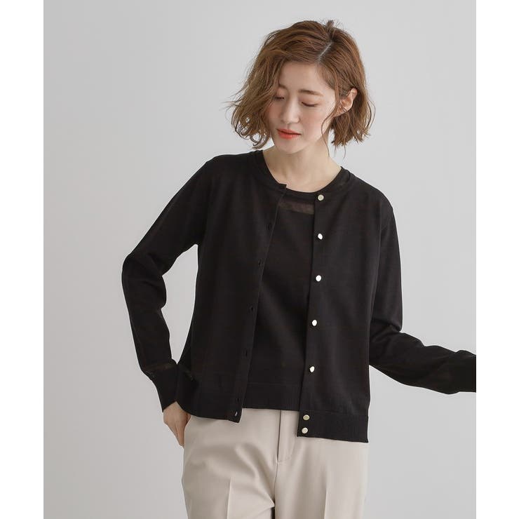 ブラック(019) | 【雑誌掲載】シアー素材使いアンサンブルニット | grove