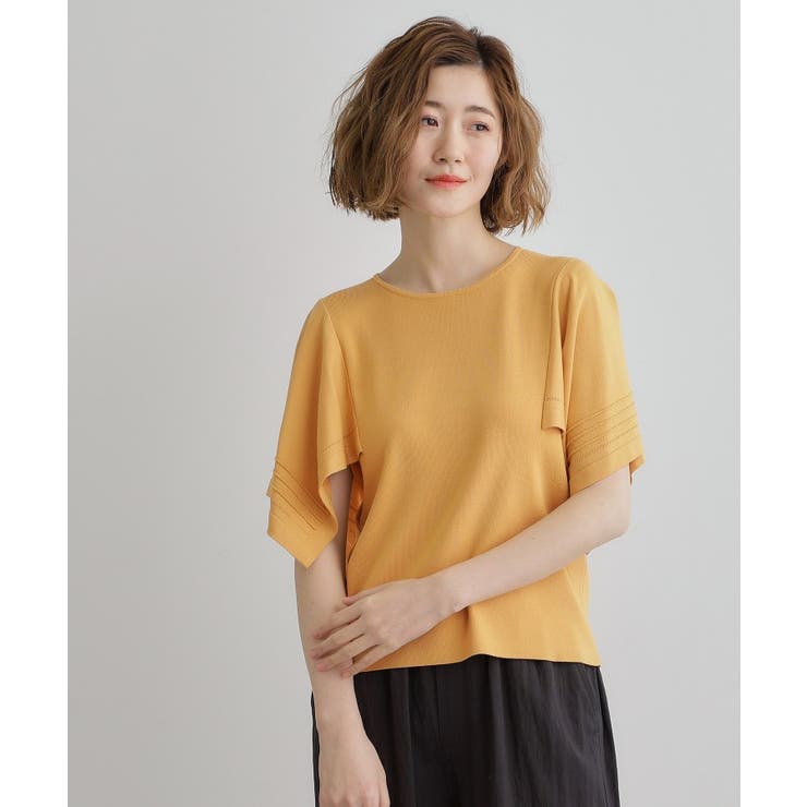 イエロー(032) | ハンカチスリーブニットプルオーバー | grove