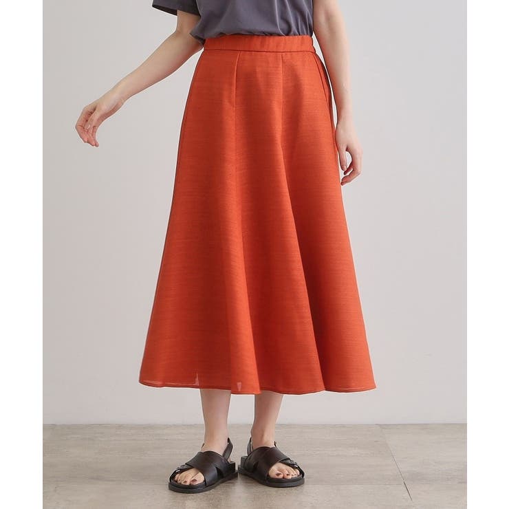 オレンジ(066) | 【大人のリゾートスタイル/SETUP】麻調フレアスカート | grove